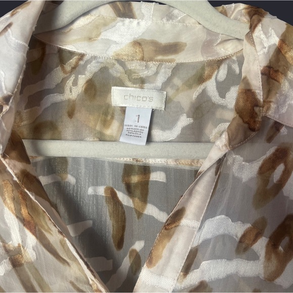 Chico's Sheer Button Down in Brown and Cream - Picture 3 of 7